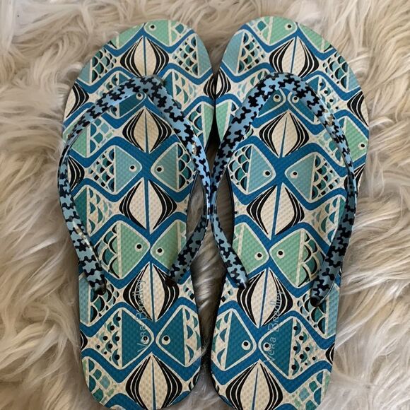 VERA BRADLEY go fish rubber flip flops in cool blue teal back color combo - Picture 9 of 9